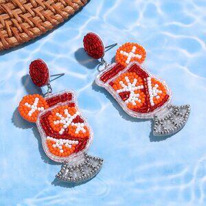 Beaded Cocktail Earrings - Orange and Red